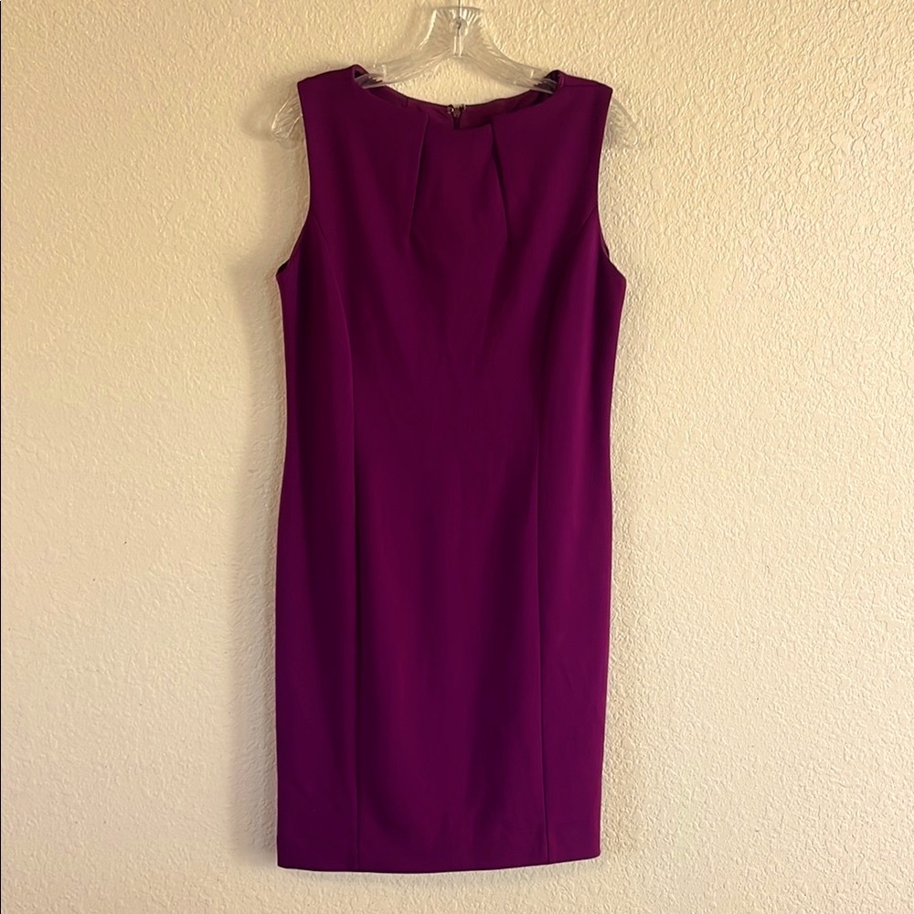 Adrienne Vittadini Purple Sheath Magenta Plum Dress Crew Neck Sleeveless Size 8